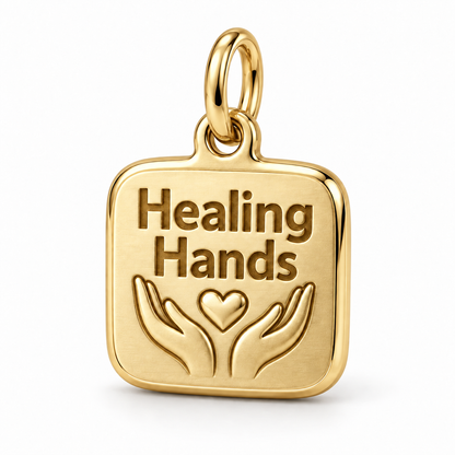 Healing Hands Engraved Nurse Charm | polished gold material view | 263ae5b67892e34b92e26e82cf3ef1f980dac67a0f445e4cb8ebd5471a04c920