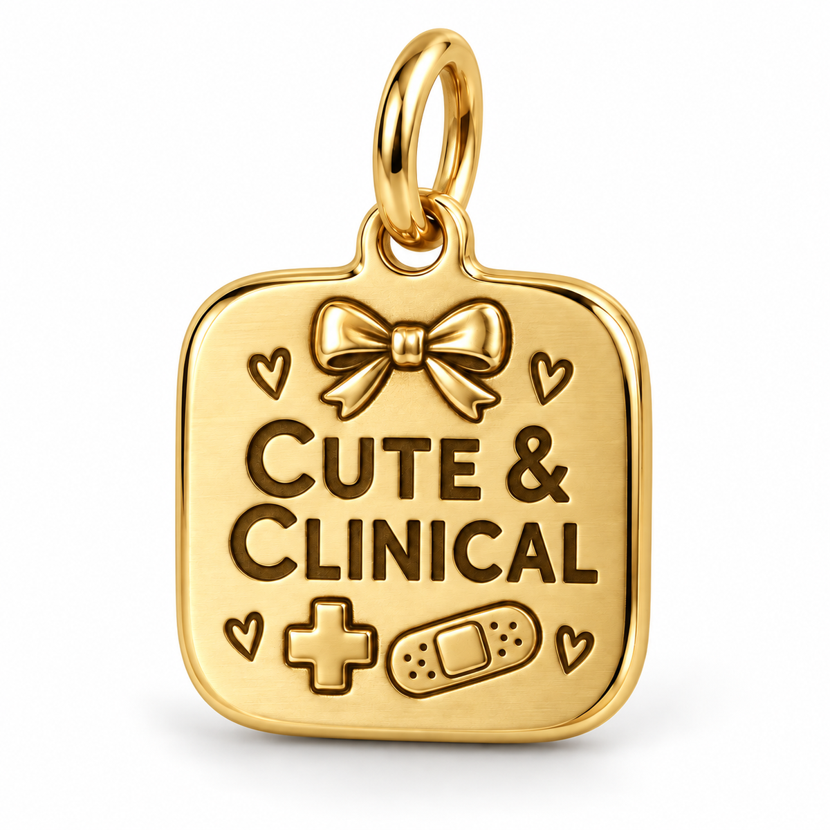 Cute & Clinical Engraved Nurse Charm | polished gold material view | f26a914055a3a6bba493e78b7342d41ce55df6180a958a8206dc255503697e64
