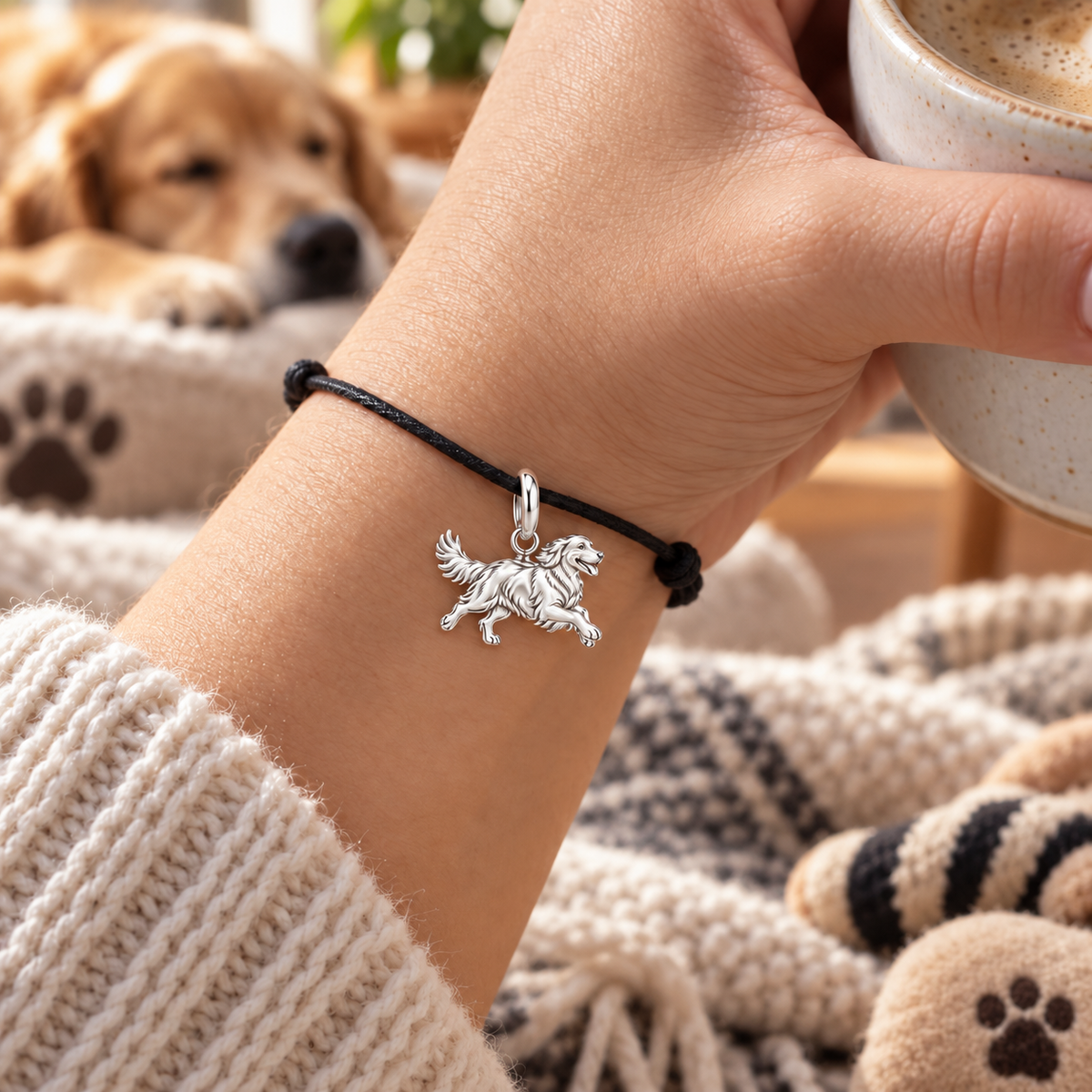 Golden Joy Runner Charm and Polyester Cord Bracelet Set