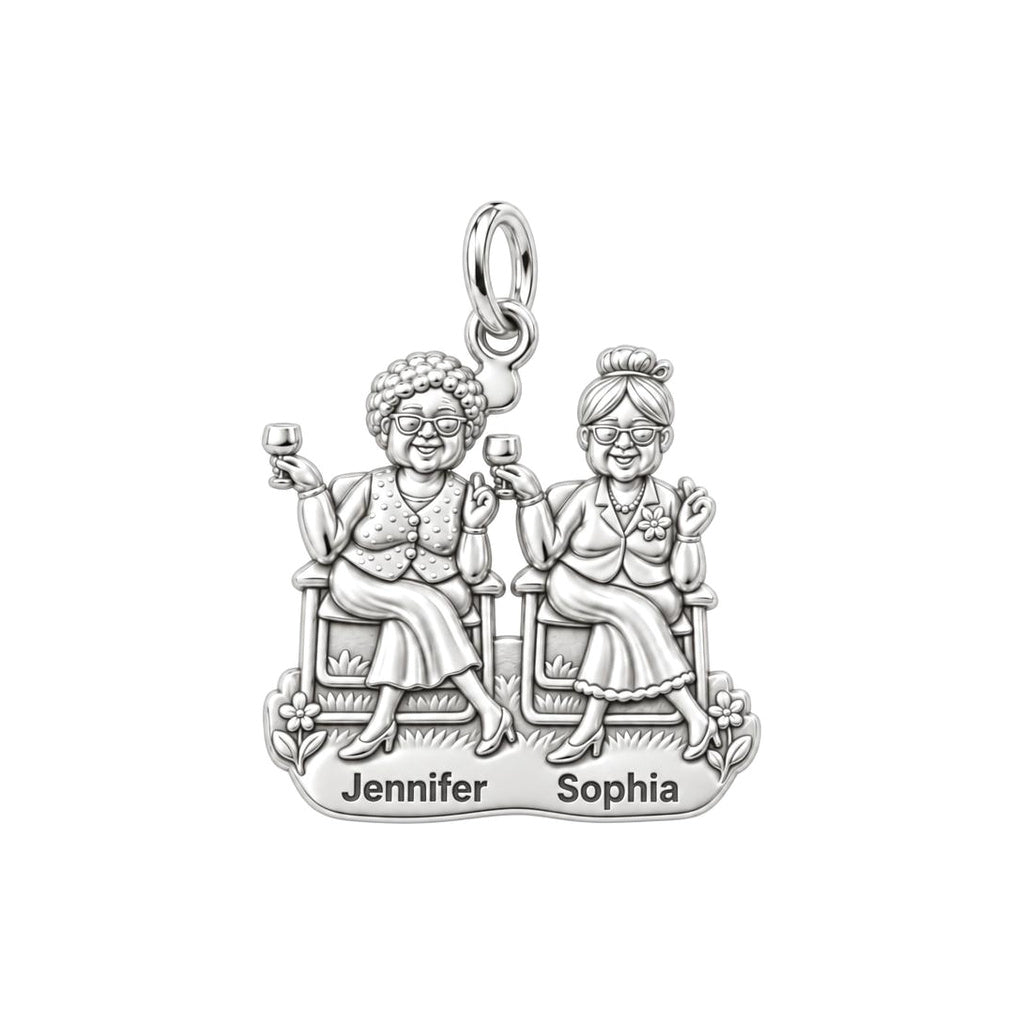 Golden Years Besties Charm Bracelet – Personalized Friend Gift – silver plated 3 cm charm, front view