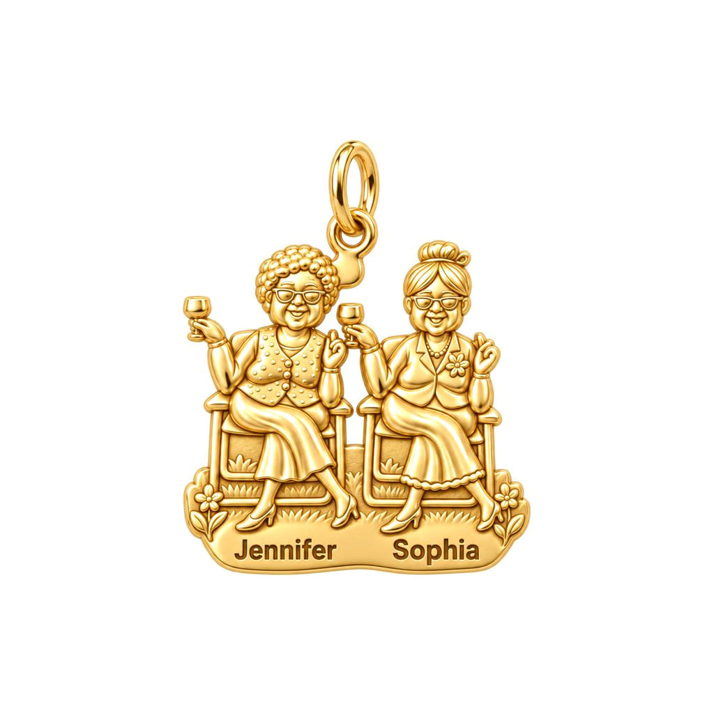 Golden Years Besties Charm Bracelet – Personalized Friend Gift – 18K gold plated 3 cm charm, front view