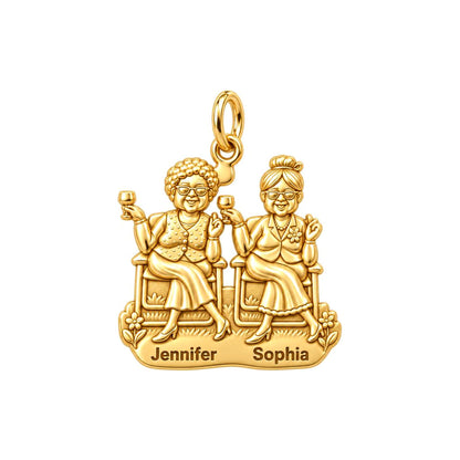 Golden Years Besties Charm Bracelet – Personalized Friend Gift – 18K gold plated 3 cm charm, front view
