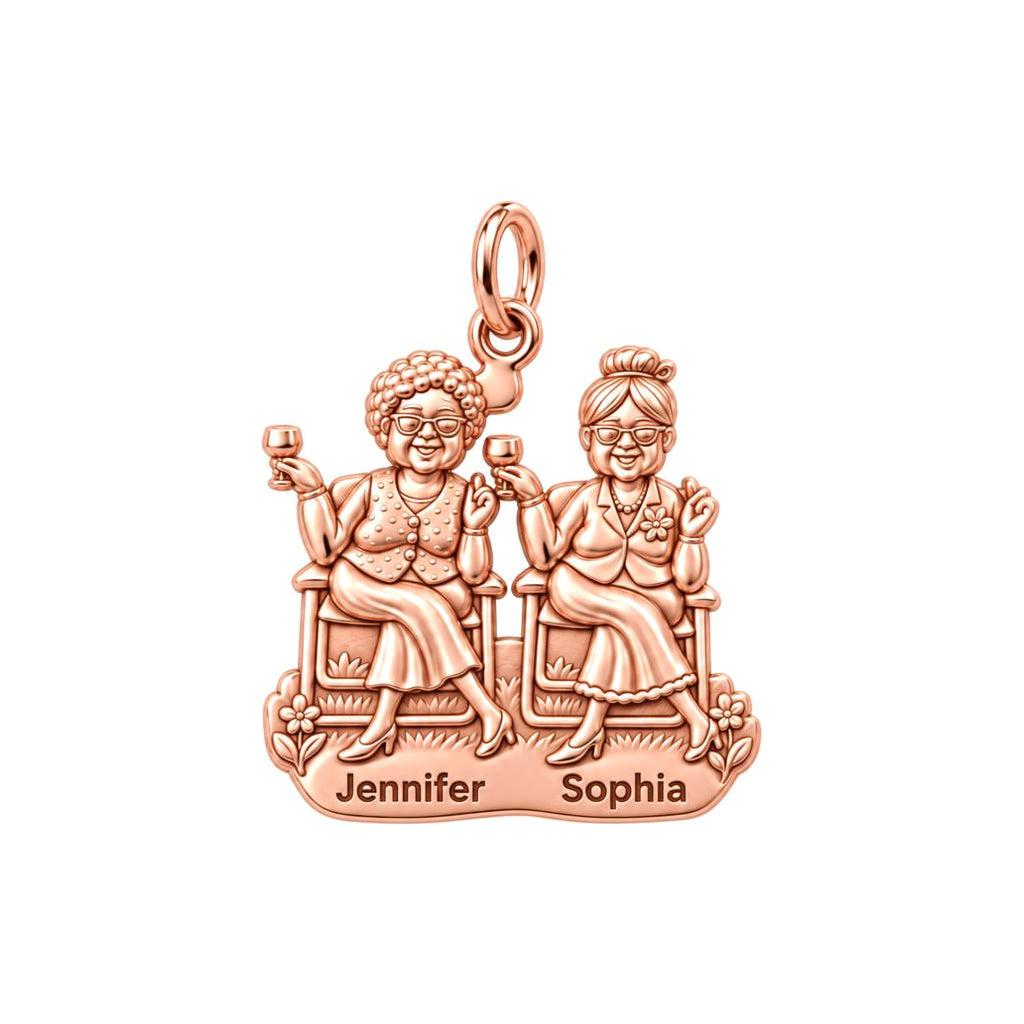 Golden Years Besties Charm Bracelet – Personalized Friend Gift – rose gold 3 cm charm, front view