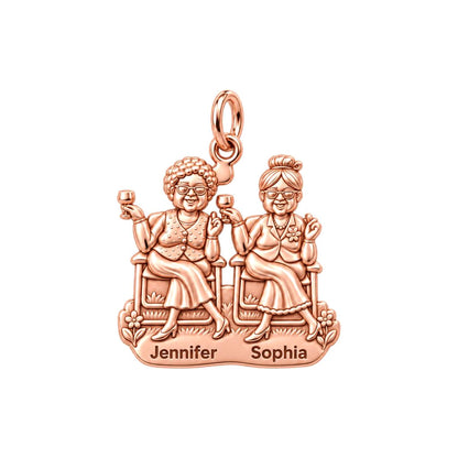 Golden Years Besties Charm Bracelet – Personalized Friend Gift – rose gold 3 cm charm, front view