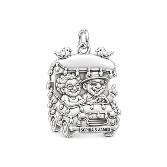 Golden Years Road Trip Charm Bracelet – Personalized Couple Gift – silver plated 3 cm charm, front view