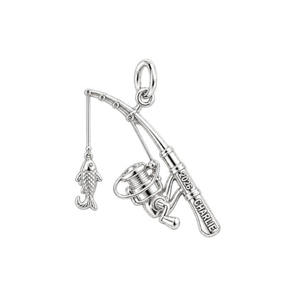 Gone Fishing Reel Charm Bracelet – Personalized Dad Gift – silver charm, front view