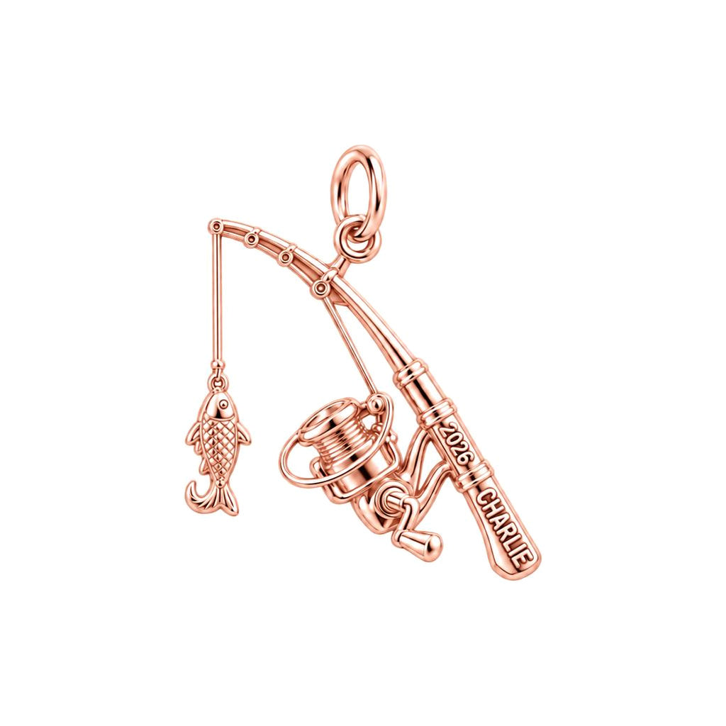 Gone Fishing Reel Charm Bracelet – Personalized Dad Gift – rose gold charm, front view