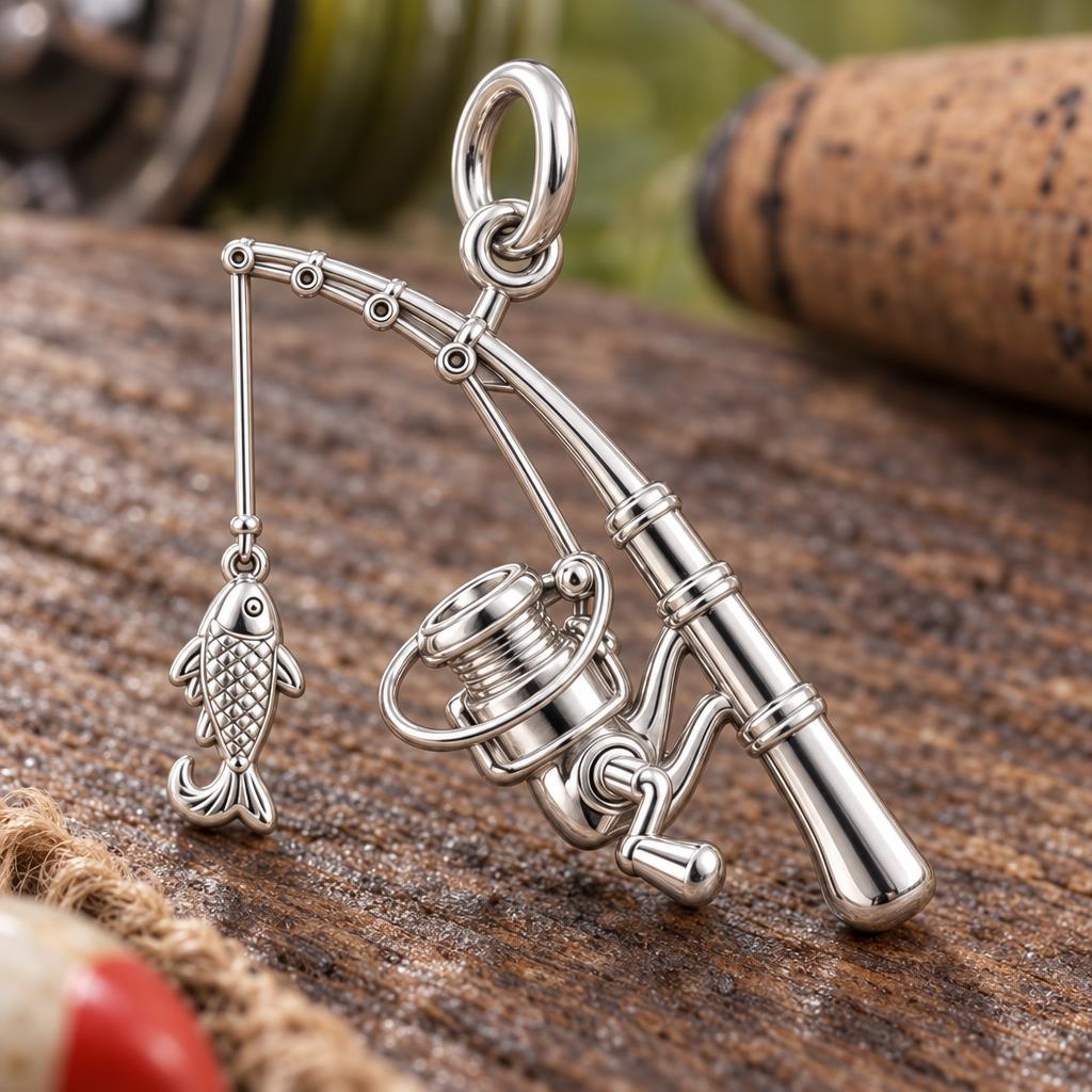 Gone Fishing Reel Charm Bracelet – Personalized Dad Gift – macro detail of the charm