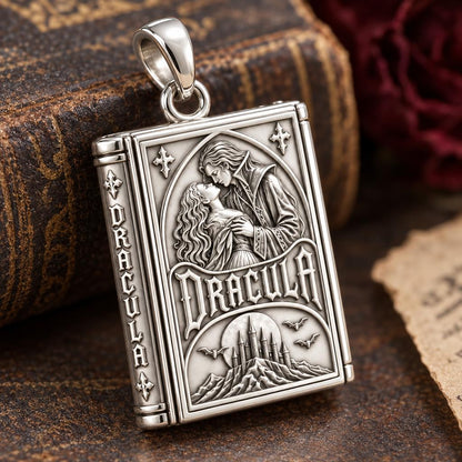 Gothic Dracula Tome Charm and Polyester Cord Bracelet Set – macro detail of the charm