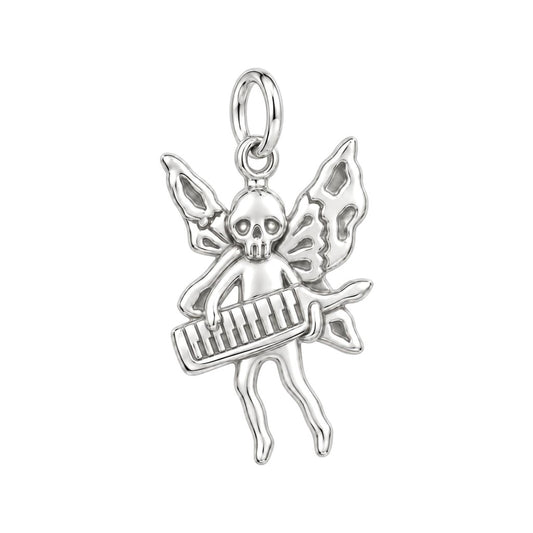 Gothic Fairy Keytarist Charm Bracelet – Personalized Musician Gift – silver charm, front view