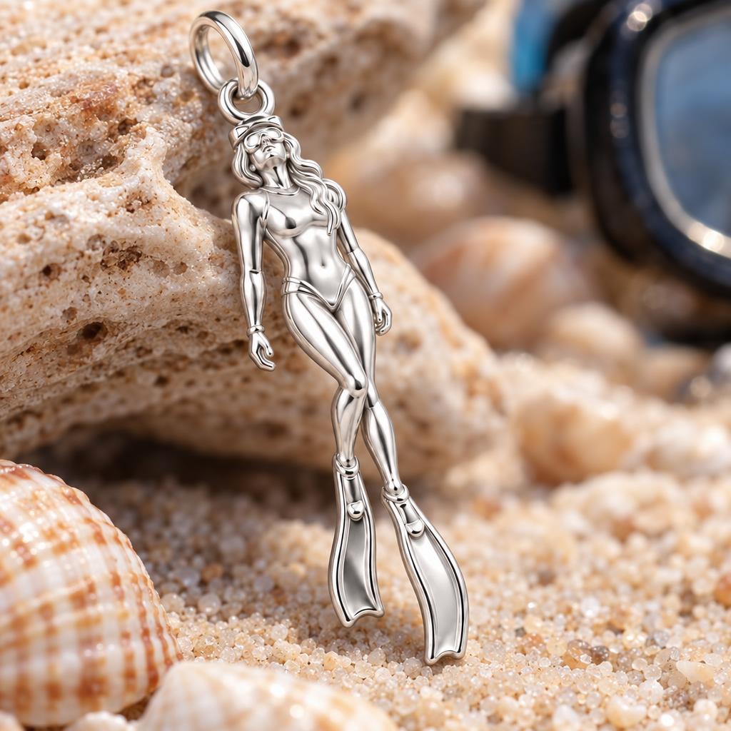 Graceful Deep Sea Diver Charm Bracelet – Personalized Diver Gift – macro detail of the charm