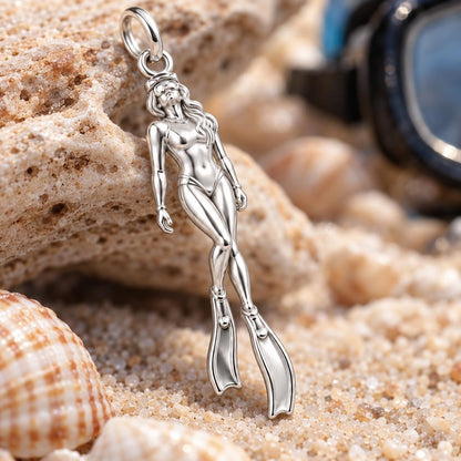 Graceful Deep Sea Diver Charm Bracelet – Personalized Diver Gift – macro detail of the charm
