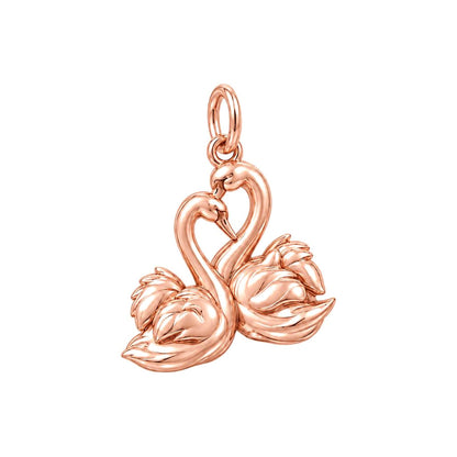 Graceful Swan Pair Charm Bracelet – Personalized Couple Gift – rose gold charm, front view
