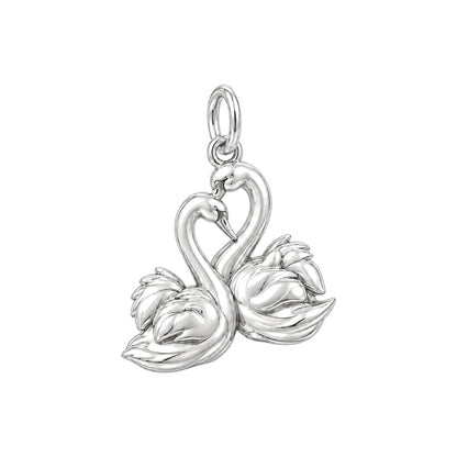 Graceful Swan Pair Charm Bracelet – Personalized Couple Gift – silver charm, front view