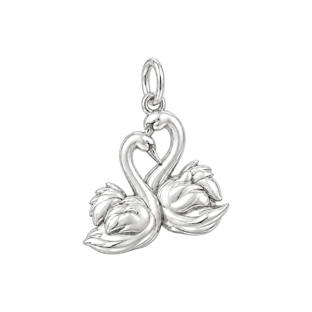 Graceful Swan Pair Charm Bracelet – Personalized Couple Gift – silver charm, front view