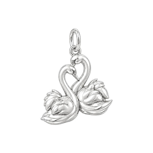 Graceful Swan Pair Charm Bracelet – Personalized Couple Gift – silver charm, front view