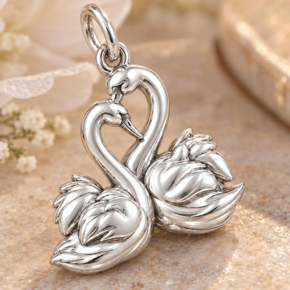 Graceful Swan Pair Charm Bracelet – Personalized Couple Gift – macro detail of the charm