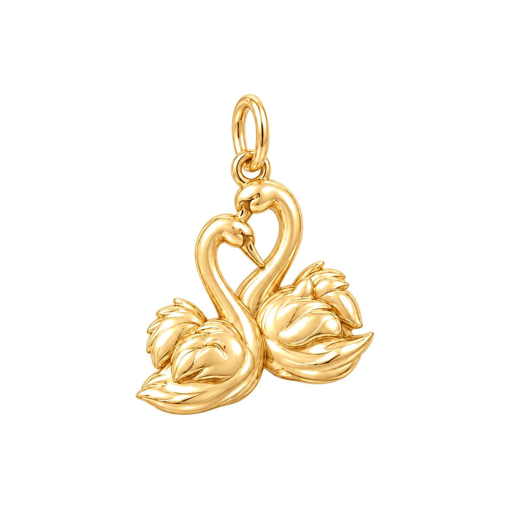 Graceful Swan Pair Charm Bracelet – Personalized Couple Gift – 18K gold charm, front view
