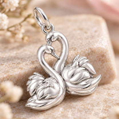 Graceful Swan Pair Charm Bracelet – Personalized Couple Gift – macro detail of the charm
