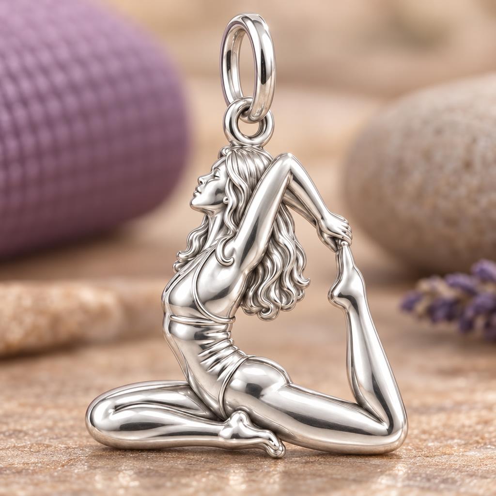 Graceful Yoga Pose Charm Bracelet – Personalized Yogi Gift – macro detail of the charm