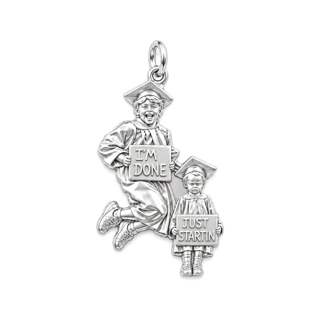 Graduate and Sibling Charm Bracelet – Personalized Mom Gift – silver plated 2 cm charm, front view