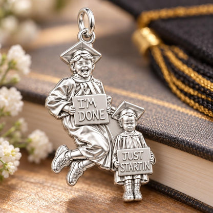 Graduate and Sibling Charm Bracelet – Personalized Mom Gift – macro detail of the charm