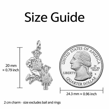 Graduate and Sibling Charm Bracelet – Personalized Mom Gift – size guide, 2 cm charm next to a quarter