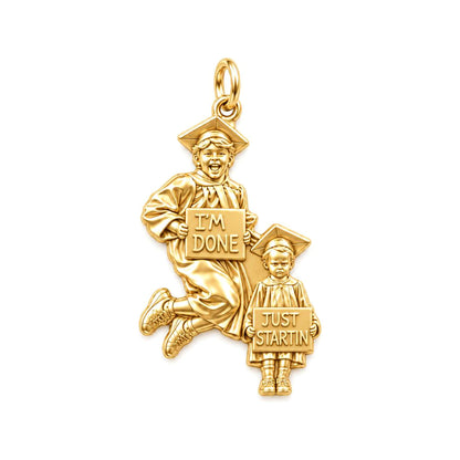 Graduate and Sibling Charm Bracelet – Personalized Mom Gift – 18K gold plated 2 cm charm, front view