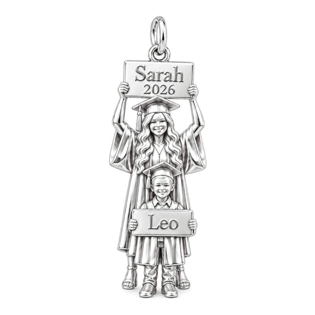 Graduation Path Together Charm Bracelet – Personalized Mom Gift – silver plated 2 cm charm, front view