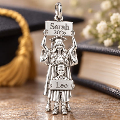 Graduation Path Together Charm Bracelet – Personalized Mom Gift – macro detail of the charm
