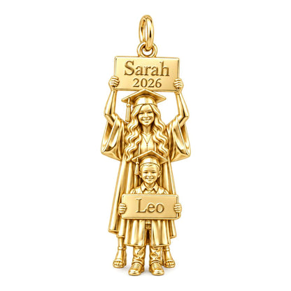 Graduation Path Together Charm Bracelet – Personalized Mom Gift – 18K gold plated 2 cm charm, front view