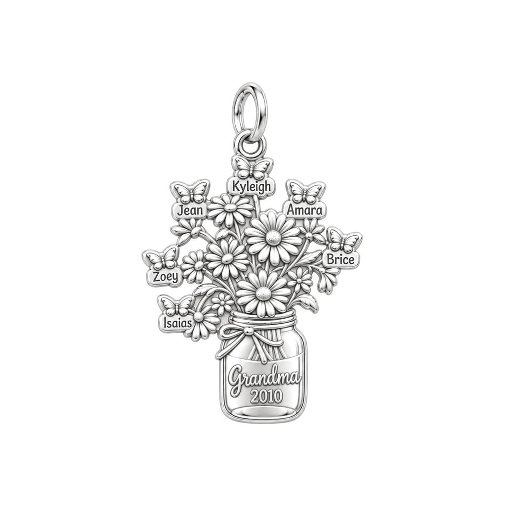 Grandkids Garden Butterfly Jar Charm Bracelet – Personalized Nana Gift – silver charm, front view