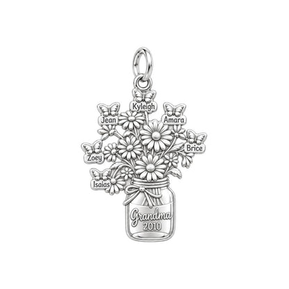 Grandkids Garden Butterfly Jar Charm Bracelet – Personalized Nana Gift – silver charm, front view