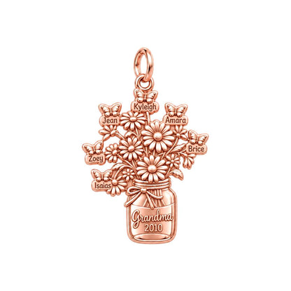 Grandkids Garden Butterfly Jar Charm Bracelet – Personalized Nana Gift – rose gold charm, front view