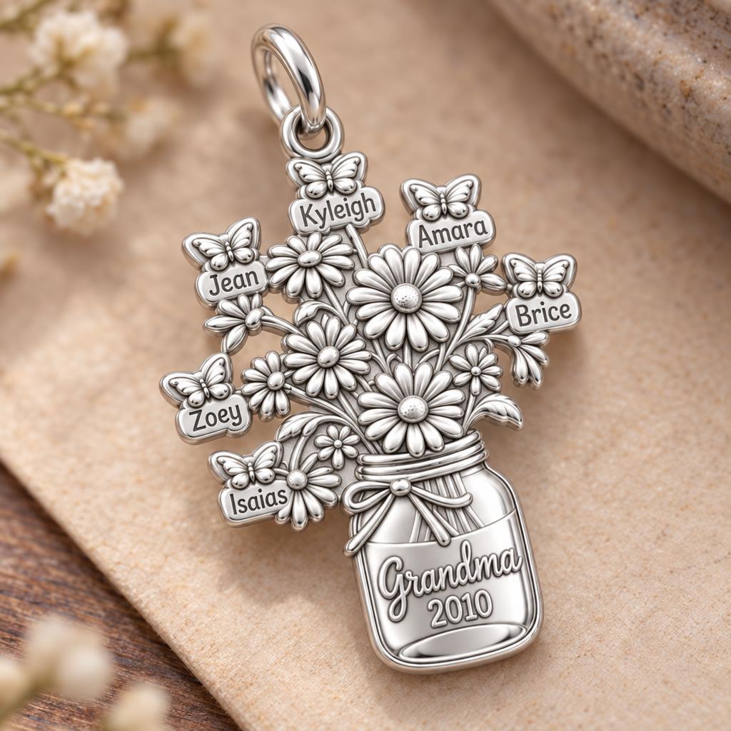 Grandkids Garden Butterfly Jar Charm Bracelet – Personalized Nana Gift – macro detail of the charm