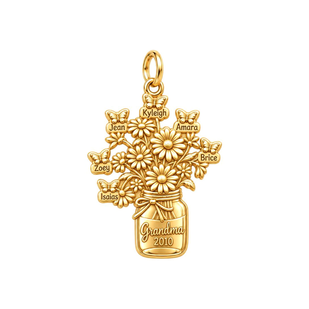 Grandkids Garden Butterfly Jar Charm Bracelet – Personalized Nana Gift – 18K gold charm, front view