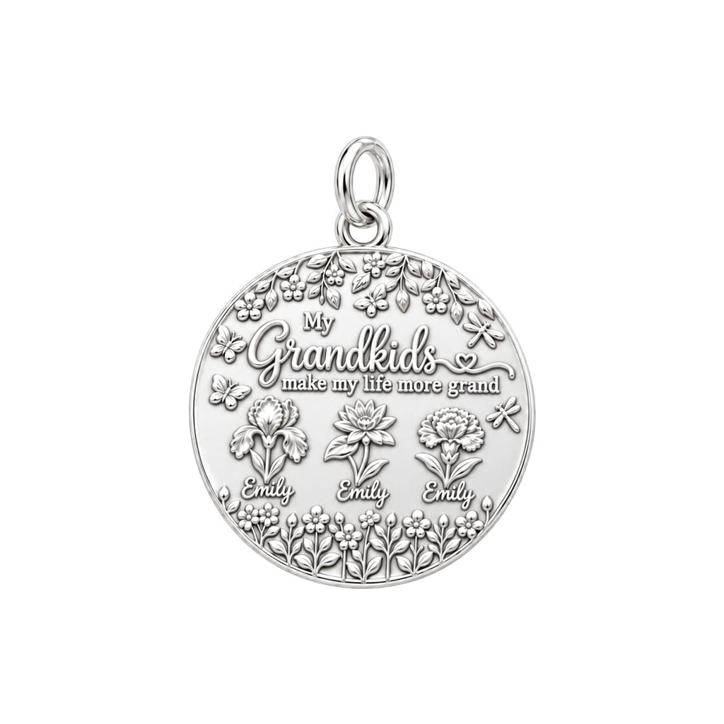 Grandkids Garden Charm Bracelet – Personalized Nana Gift – silver plated 3 cm charm, front view