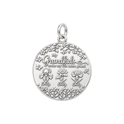 Grandkids Garden Charm Bracelet – Personalized Nana Gift – silver plated 3 cm charm, front view