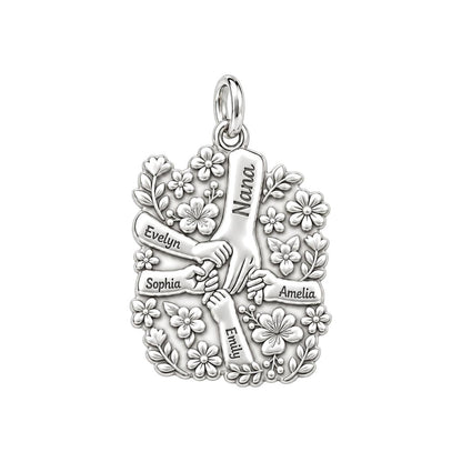 Grandkids Garden Huddle Charm Bracelet – Personalized Nana Gift – silver plated 3 cm charm, front view