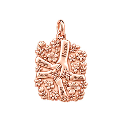 Grandkids Garden Huddle Charm Bracelet – Personalized Nana Gift – rose gold 3 cm charm, front view