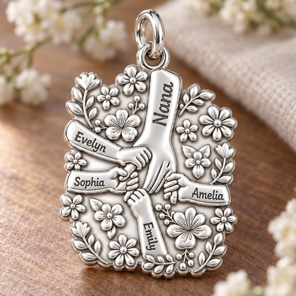 Grandkids Garden Huddle Charm Bracelet – Personalized Nana Gift – macro detail of the charm