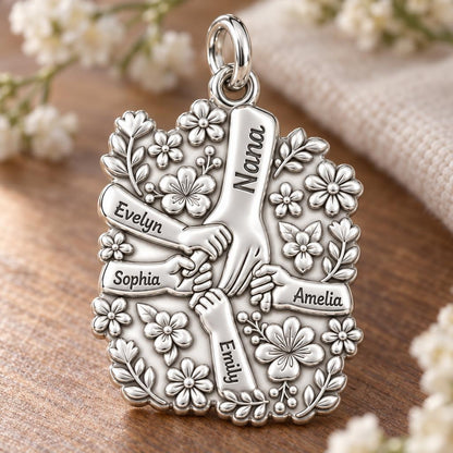 Grandkids Garden Huddle Charm Bracelet – Personalized Nana Gift – macro detail of the charm