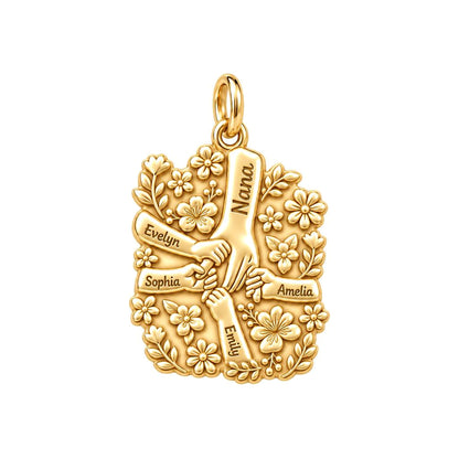 Grandkids Garden Huddle Charm Bracelet – Personalized Nana Gift – 18K gold plated 3 cm charm, front view