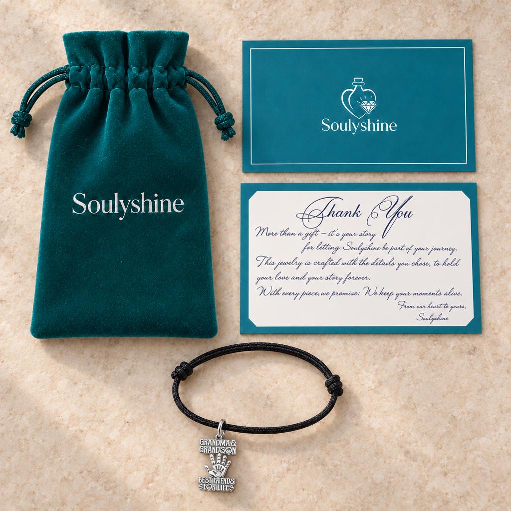 Grandma and Grandson Charm Bracelet – Personalized Nana Gift – Soulyshine velvet pouch and gift card