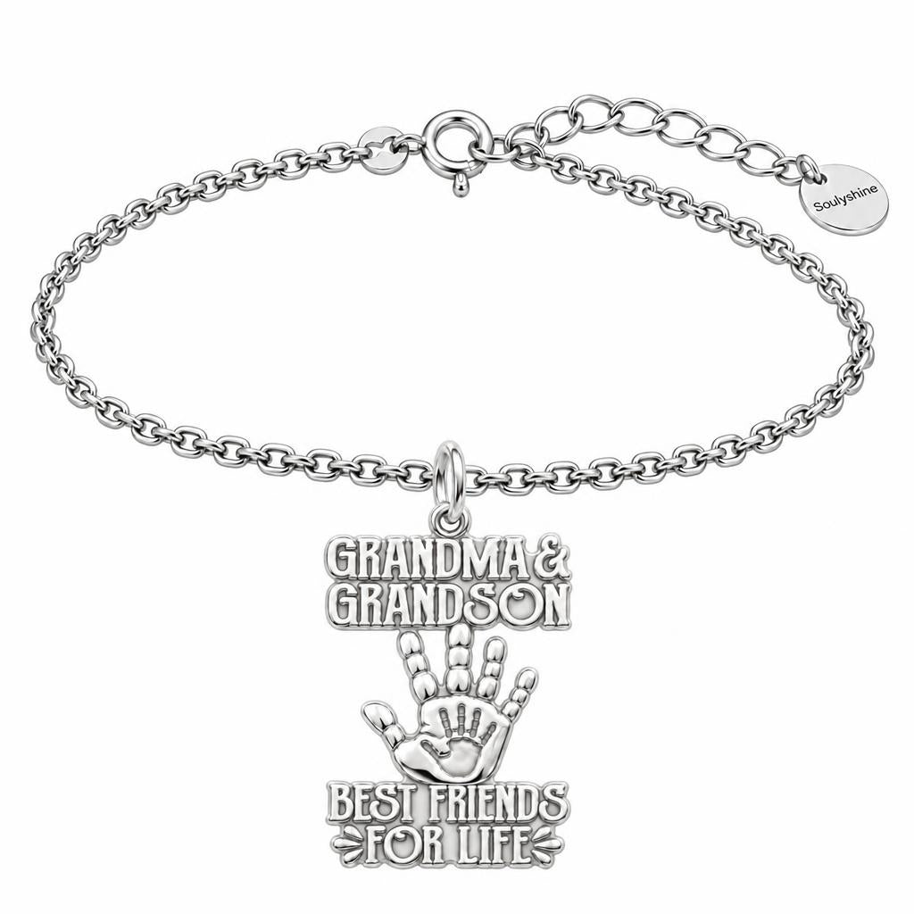 Grandma and Grandson Hand in Hand Charm Bracelet Set – silver, front view