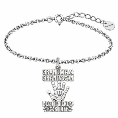 Grandma and Grandson Hand in Hand Charm Bracelet Set – silver, front view