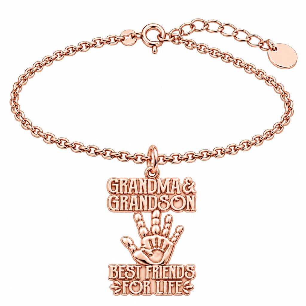 Grandma and Grandson Hand in Hand Charm Bracelet Set – rose gold, front view