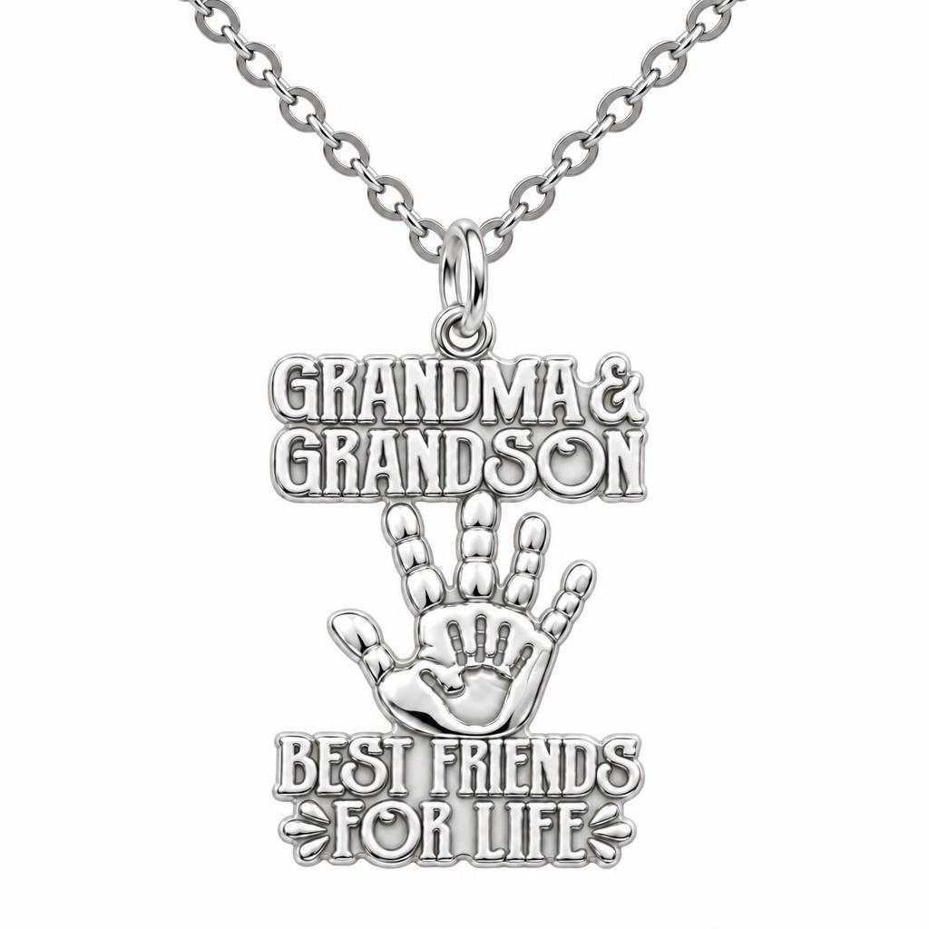 Grandma and Grandson Hand in Hand Charm Necklace Set – silver, front view