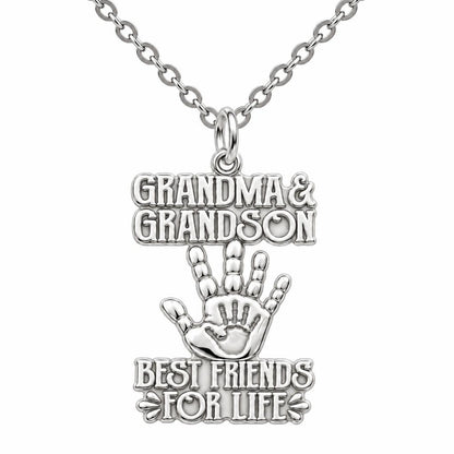 Grandma and Grandson Hand in Hand Charm Necklace Set – silver, front view