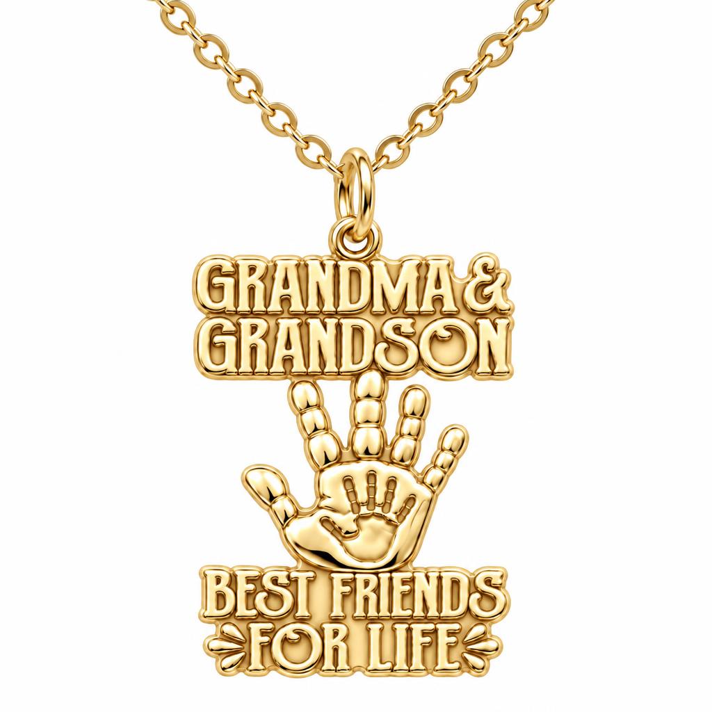 Grandma and Grandson Hand in Hand Charm Necklace Set – 18K gold, front view